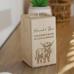 Personalised Highland Cow Wooden Tealight Holder - thumbnail 1
