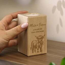 Personalised Highland Cow Wooden Tealight Holder - thumbnail 2
