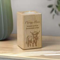 Personalised Highland Cow Wooden Tealight Holder - thumbnail 3