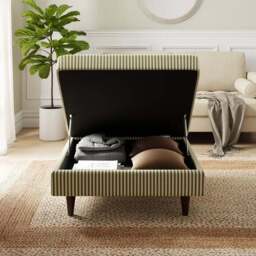 Zoe Pinstripe Fabric Square Storage Footstool - thumbnail 2