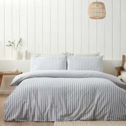 Catherine Lansfield Stripe 100% Brushed Cotton Reversible Duvet Cover & Pillowcase Set - thumbnail 1