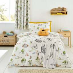 Disney Winnie the Pooh Watercolour Cotton Duvet Cover and Pillowcase Set - thumbnail 1