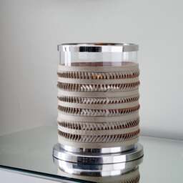 Silver & Grey Plaited Leather Hurricane Candle Holder - thumbnail 1
