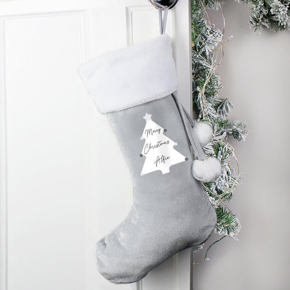Personalised Christmas Tree Luxury Silver Stocking - image 1