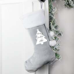 Personalised Christmas Tree Luxury Silver Stocking