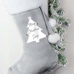 Personalised Christmas Tree Luxury Silver Stocking - thumbnail 2