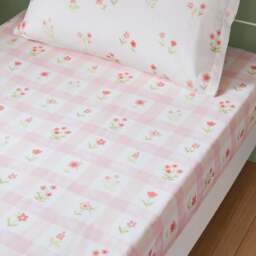 Pack of 2 Floral Gingham Polycotton Fitted Sheets - thumbnail 1