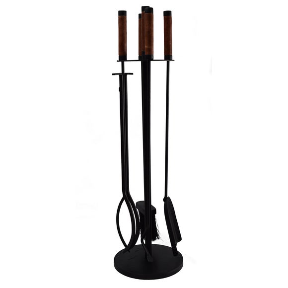 Ivyline Iron and Leather 4 Piece Fireside Set