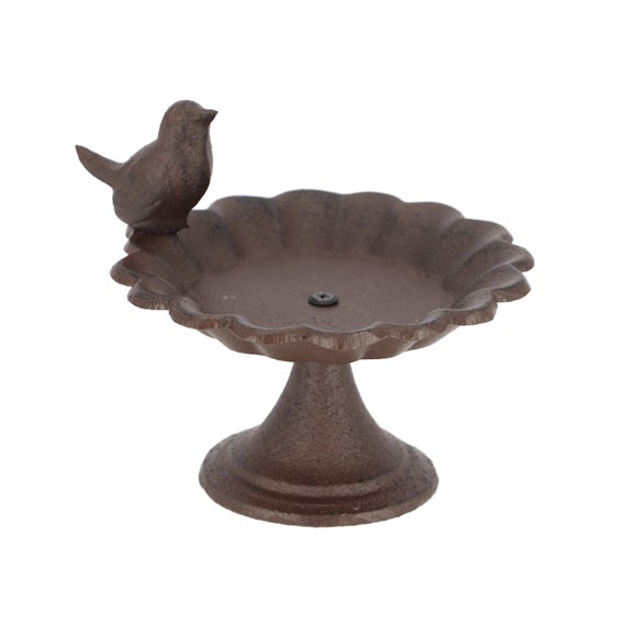 Fallen Fruits Cast Iron Bird Bath with Bird - image 1