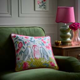 Floral Dogs Cotton Square Cushion - thumbnail 1