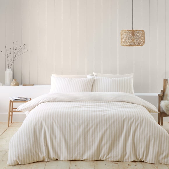Catherine Lansfield Stripe 100% Brushed Cotton Reversible Duvet Cover & Pillowcase Set - image 1