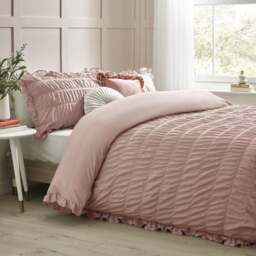 Catherine Lansfield Seersucker Frill Duvet Cover & Pillowcase Set - thumbnail 1