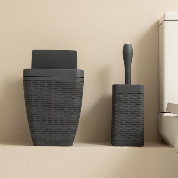 Addis Rattan Charcoal Toilet Brush & Bin Set - image 1