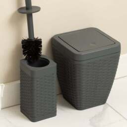 Addis Rattan Charcoal Toilet Brush & Bin Set - thumbnail 2
