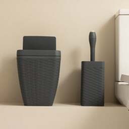 Addis Rattan Charcoal Toilet Brush & Bin Set - thumbnail 1