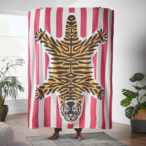 Fuschia Stripe Tiger Jaquard Throw Blanket - image 1
