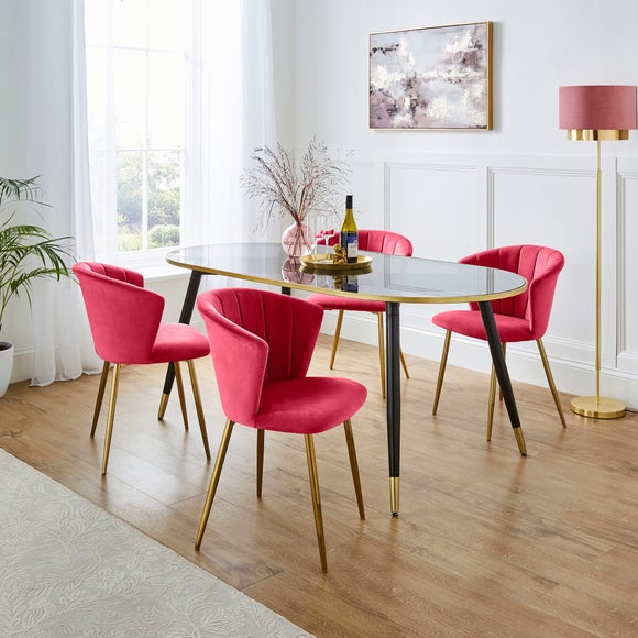 Sylvia 4 Seater Oval Dining Table with 4 Kendall Magenta Velvet Dining Chairs