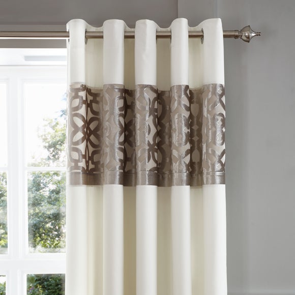 Catherine Lansfield Natural Lattice Cut Velvet Eyelet Curtains - image 1
