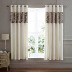 Catherine Lansfield Natural Lattice Cut Velvet Eyelet Curtains - thumbnail 2