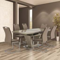 Aspen 4-6 Seater Rectangular Extendable Round Top Dining Table, Glass Top - thumbnail 1