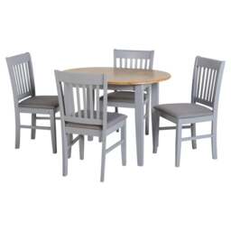 Oxford 4-6 Seater Oval Extendable Dining Table with 4 Chairs, Grey - thumbnail 1