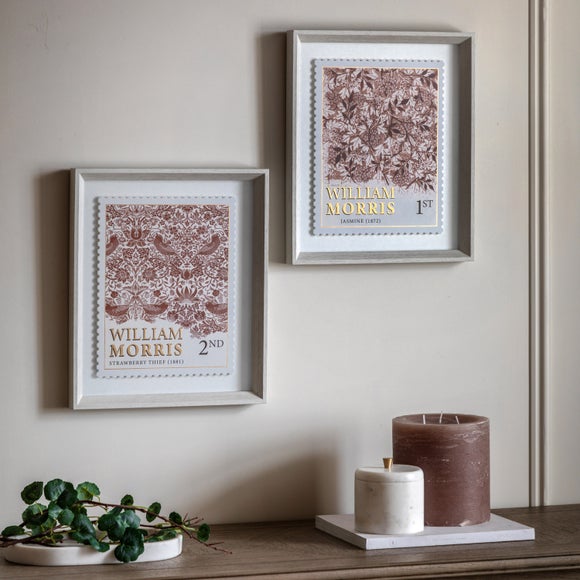 Cedar and Sage Set of 2 William Morris Postage Stamp Red Framed Prints - image 1