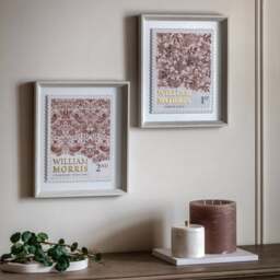 Cedar and Sage Set of 2 William Morris Postage Stamp Red Framed Prints - thumbnail 1