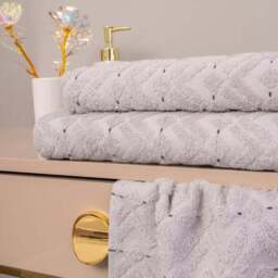 Per La Casa Set of 4 Pearl Grey Levrona Jacquard Medium Bathrobe & Towels - thumbnail 4