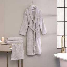 Per La Casa Set of 4 Pearl Grey Levrona Jacquard Medium Bathrobe & Towels - thumbnail 1