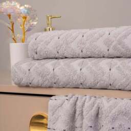 Per La Casa Set of 4 Pearl Grey Levrona Jacquard Medium Bathrobe & Towels - thumbnail 2