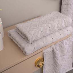 Per La Casa Set of 4 Pearl Grey Levrona Jacquard Medium Bathrobe & Towels - thumbnail 6