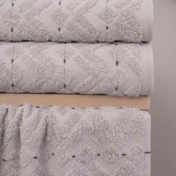 Per La Casa Set of 4 Pearl Grey Levrona Jacquard Medium Bathrobe & Towels - thumbnail 3
