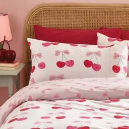Catherine Lansfield Cherries and Bows Polycotton Duvet Cover & Pillowcase Set - thumbnail 2