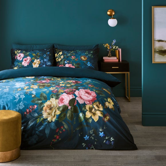 Arabella Blue Floral Luxury Velvet Duvet Cover & Pillowcase Set - image 1