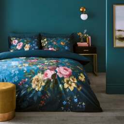 Arabella Blue Floral Luxury Velvet Duvet Cover & Pillowcase Set - thumbnail 1