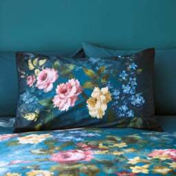 Arabella Blue Floral Luxury Velvet Duvet Cover & Pillowcase Set - thumbnail 2