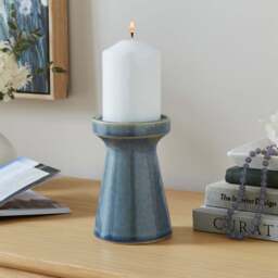 Reactive Glaze Ceramic Pillar Candle Holder Ashley Blue