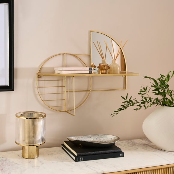 Geometric Metal Wall Art Mirrored Shelf - image 1