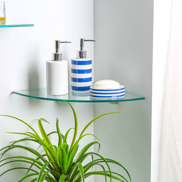 Set of 3 Harbour Housewares Glass Corner Shelves, 30cm - image 1