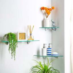 Set of 3 Harbour Housewares Glass Corner Shelves, 30cm - thumbnail 2