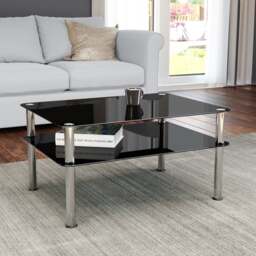 AVF Large Coffee Table, Black Glass with Chrome Legs