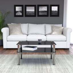 AVF Large Coffee Table, Black Glass with Chrome Legs - thumbnail 4