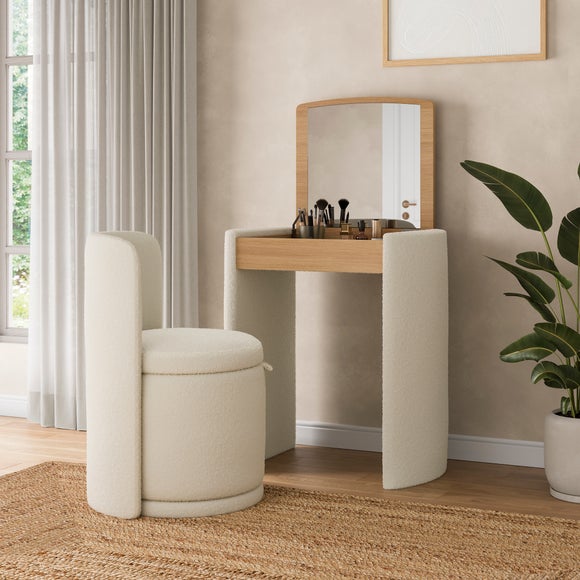 Frankie Boucle Compact Dressing Table Set with Mirror and Stool - image 1