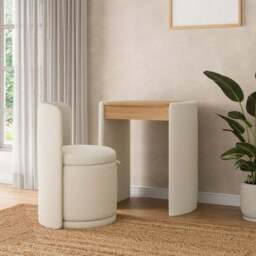 Frankie Boucle Compact Dressing Table Set with Mirror and Stool - thumbnail 2