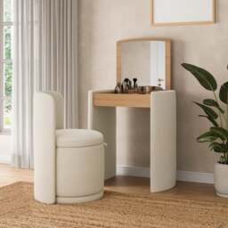 Frankie Boucle Compact Dressing Table Set with Mirror and Stool