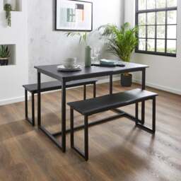 Ronan 4 Seater Wave Edge Dining Table and Bench Set - thumbnail 1
