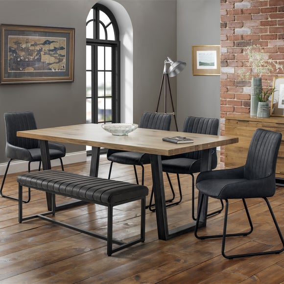 Brooklyn 6 Seater Rectangular Dining Table with 4 Soho Chairs and Bench, Solid Oak - image 1