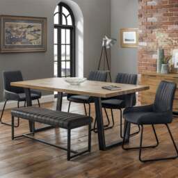 Brooklyn 6 Seater Rectangular Dining Table with 4 Soho Chairs and Bench, Solid Oak