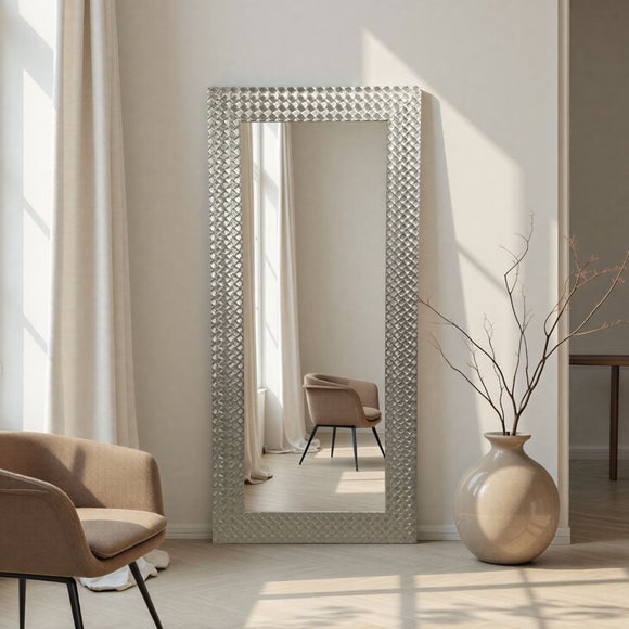 Yearn Hammered Framed Bevelled Full Length Wall Mirror - image 1