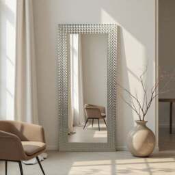 Yearn Hammered Framed Bevelled Full Length Wall Mirror - thumbnail 1